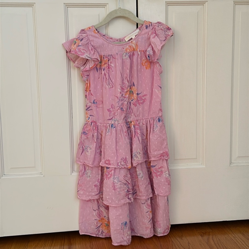 LoveShackFancy Girls printed ruffles short sleeve dress